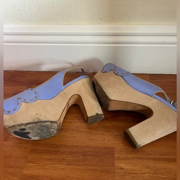 Sergio Rossi Made Italy Size 37 Purple and Tan Platform Heels - Picture 3 of 6